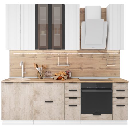 Модульная кухня Норд Stoun (Н - высокие ящики) (Софт даймонд/камень беж)