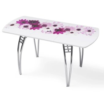 Стол "Маргаритки " раздвижной с фотопечатью (1500*700) стекло 4мм+лдсп 22мм белый