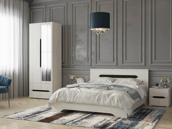 Вега шкаф 2 ств + зеркало 1шт (Дуб крафт белый)