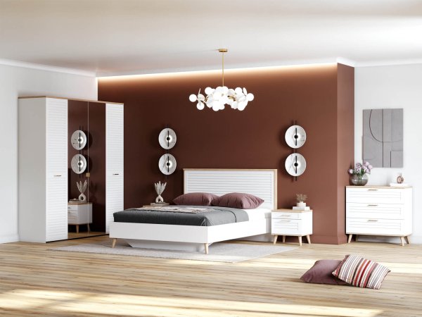 Гавана шкаф 3 дверный (Дуб натуральный светлый / Белый матовый)