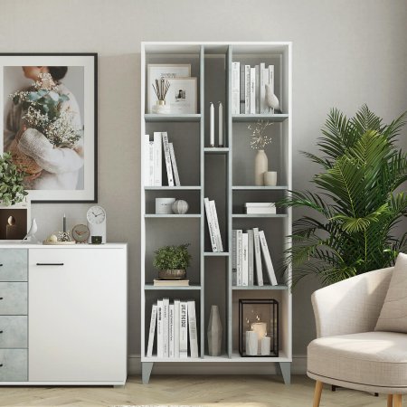 Асти cтеллаж (Белый/Бетон)