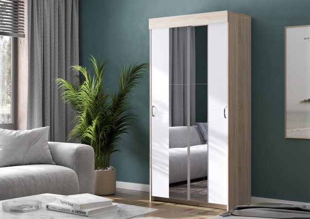 Шкаф-купе Бассо 1,0 м + 2 шт зеркало (Сонома/Белый)