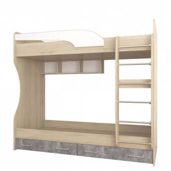 Колибри кровать двойная Лофт 80х186 (дуб сонома/ателье светлое+акрил белый)