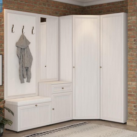 Оскар-7 А вешалка (Дуб крафт белый/кожзам белый)