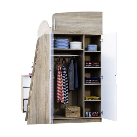 Сэнди кровать-чердак КР-111 80х200 (Сонома / глянцевая Белый)