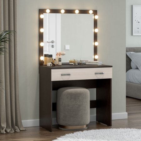 Ронда стол туалетный СТ-01  + подсветка 12 ламп (2 комплекта по 6 ламп) (Венге/Белфорд)