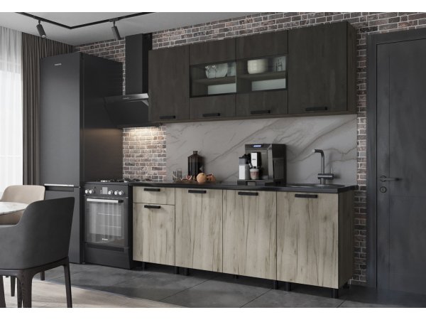 Кухня Эдинбург 2м (Железный камень/Дуб крафт серый)