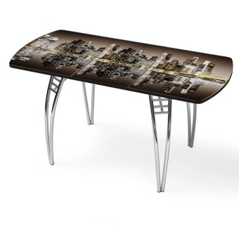 Стол "Город" раздвижной с фотопечатью (1500*700/400) стекло 4мм+лдсп 22мм кромка-черный