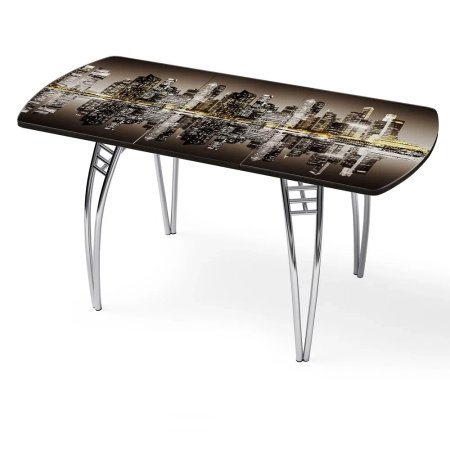 Стол "Город" раздвижной с фотопечатью (1500*700/400) стекло 4мм+лдсп 22мм кромка-черный