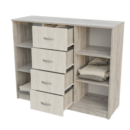 Басса комод КМ 555-М 4 ящика 2 створки (Крафт белый / крафт серый)